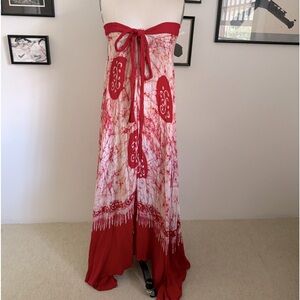 Vintage Red Batik Soft Wrap Skirt Dress OS